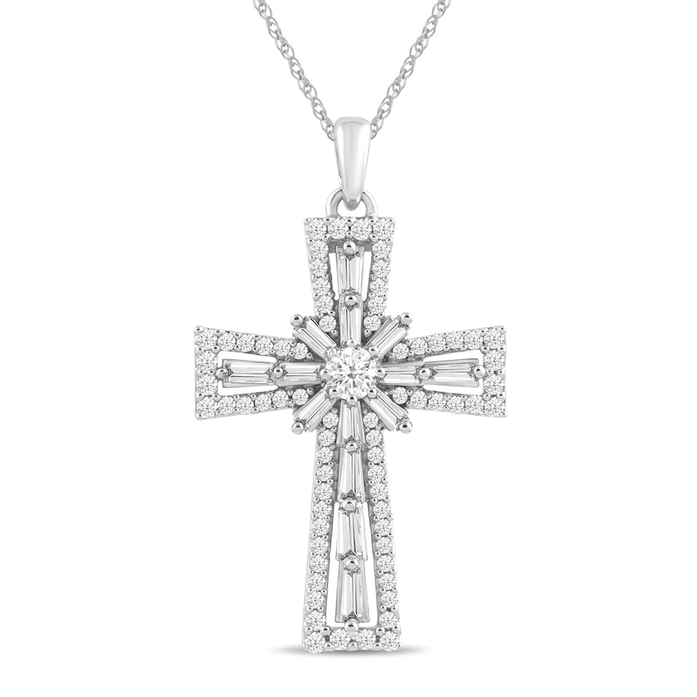 Amazon.com: Amazon Essentials 10K White Gold Diamond Cross Pendant Jewelry Necklace (1 cttw), 18" (Previously Amazon Collection) : Clothing, Shoes & Jewelry
