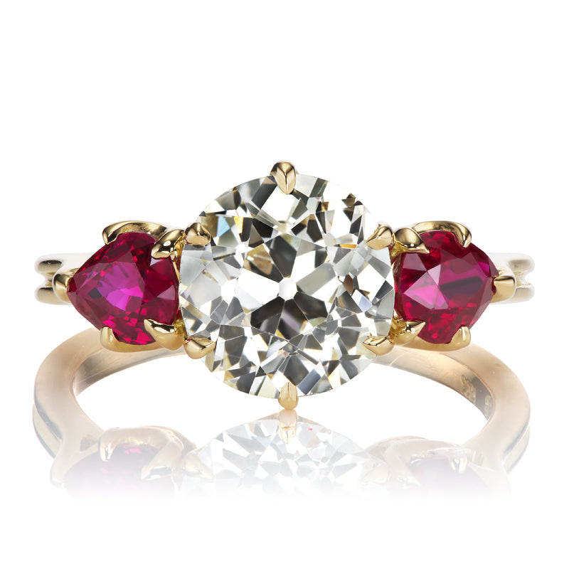 2.15 Carat Old European Cut Diamond Engagement Ring with Ruby Side Stones – Andria Barboné Jewelry